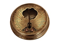 Kompass och solur i antikiserad mässing, inkl träask, 5 cm diameter, 17 mm, 80 g