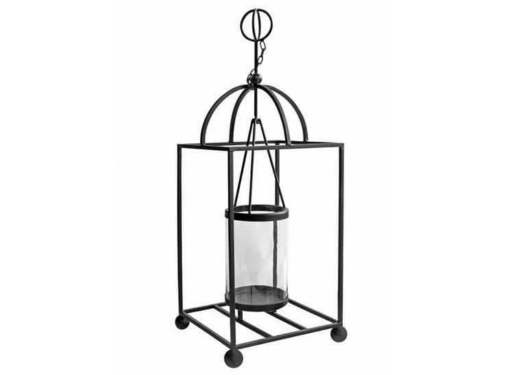 Lantern in wrought iron with glass, large