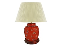 Pied de lampe, 17,5 cm, papillons sur fond rouge corail