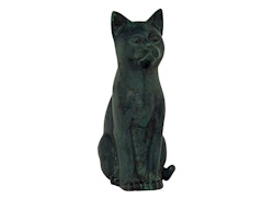 Katt, sittande, 22 cm, gjord i aluminium, grönpatinerad