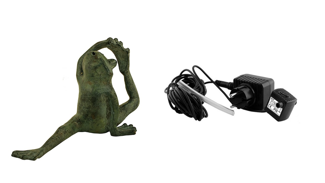 Fontän, groda sittande, h 11cm (FON0096), pump (PUM0252), slang, frakt
