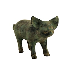 Schwein in Bronze, stehend, 18 cm, grün patiniert