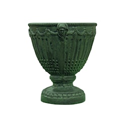 Stor kruka i klassisk empirestil i grönpatinerad aluminium, diameter 30 cm och höjd 27 cm.