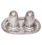 Set of classic salt and pepper shakers with tray, all made in lead-free pewter from Munka Sweden