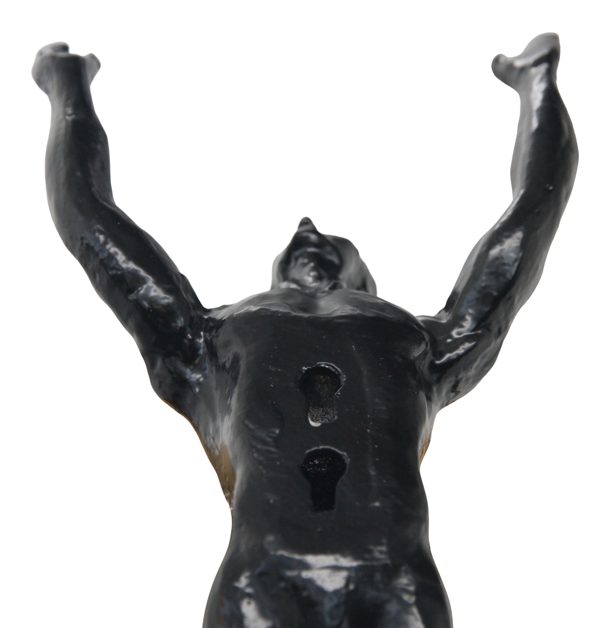 Diving man which is a hanger / hook, in green patinated aluminium