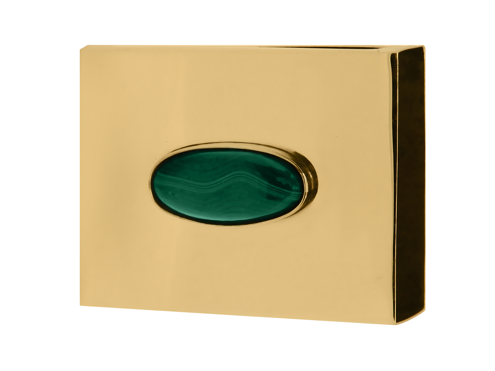 Medium size matchbox in polished brass with green malachite stone