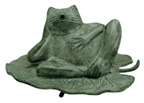 Fountain, frog, green, resting hand lying on leaf