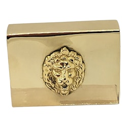 Boîte d'allumettes de taille moyenne en laiton poli avec mascara lion