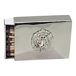Medium size matchbox in nickel plated brass with lion mask
