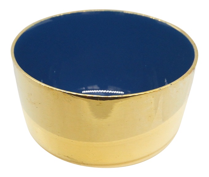 Bowl in brass, enamelled blue, dia 7.5 cm xh 4 cm