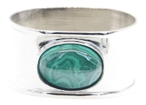 Napkin ring in nickel-plated brass, oval from Gusums Messing, with genuine malachite stone