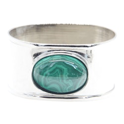 Napkin ring in nickel-plated brass, oval from Gusums Messing, with genuine malachite stone