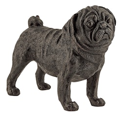Hund, mops, stående,18 cm, gjord brons