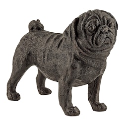 Hund, mops, stående,18 cm, gjord brons