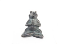 Grenouille assise en forme de fontaine en position de yoga, 6,5 cm de haut, en bronze