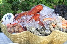 Champagne/wine cooler for and seafood platter, in the shape of larger seashells, YELLOW PLATED