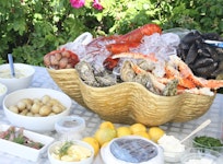 Champagne/wine cooler for and seafood platter, in the shape of larger seashells, YELLOW PLATED