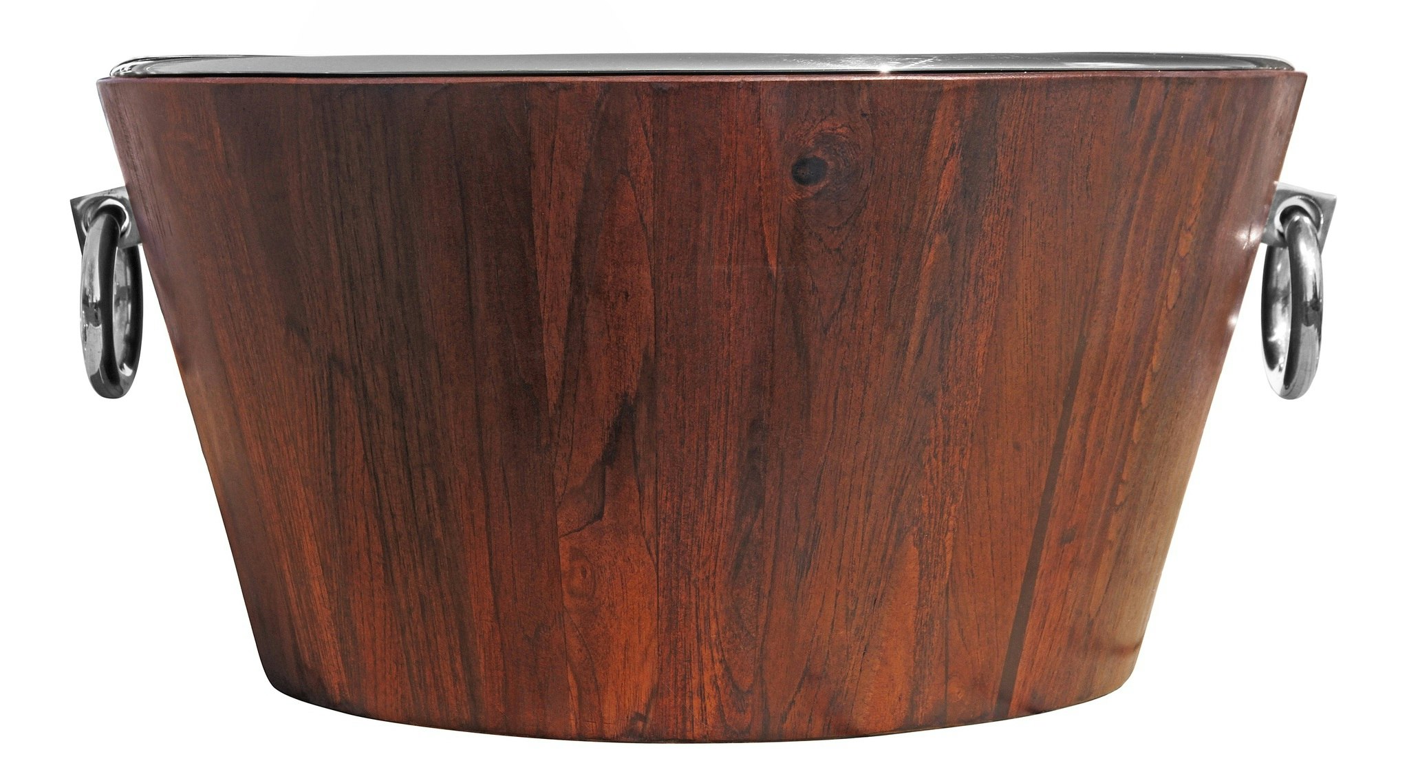 Champagne and wine cooler, in teak and stainless steel, diameter 46 cm and height 24 cm
