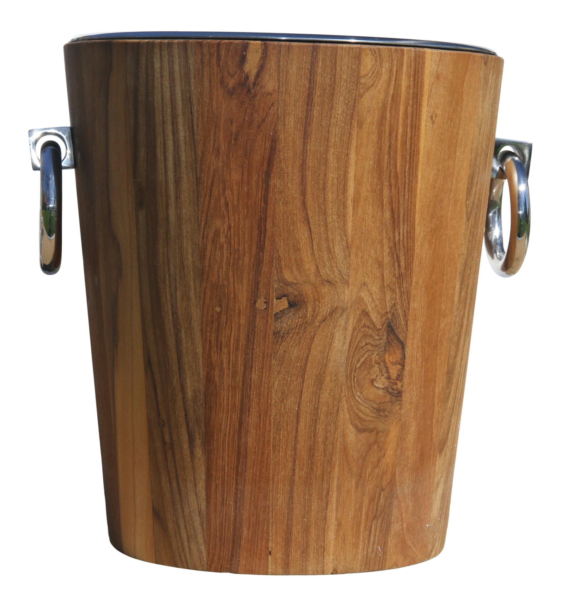 Champagne and wine cooler in teak and stainless steel height 29 cm and 28 cm in diameter