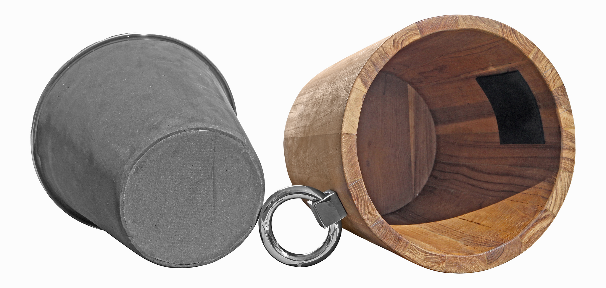 Champagne and wine cooler in teak and stainless steel height 29 cm and 28 cm in diameter