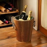 Champagne- och vinkylare i teak och rostfritt stål höjd 29 cm och 28 cm i diameter