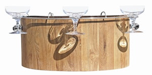 Champagne- och vinkylare, i teak och rostfritt stål, med hängare för glas, längd 51 cm, bredd 35 cm och höjd 25 cm