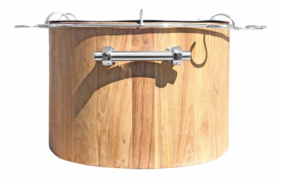Champagne- och vinkylare, i teak och rostfritt stål, med hängare för glas, längd 51 cm, bredd 35 cm och höjd 25 cm