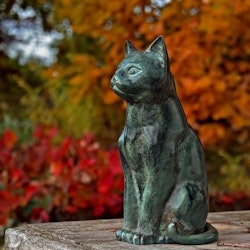 Katt, sittande, 45 cm, grönpatinerad, aluminium