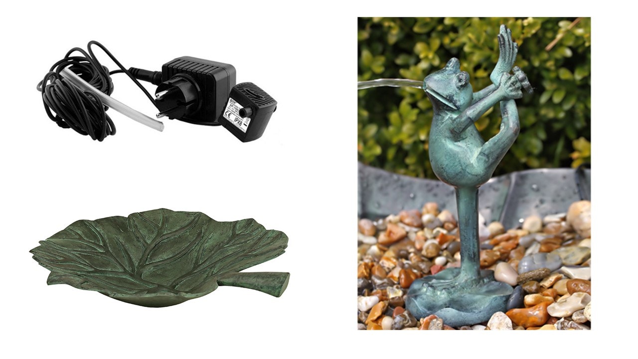 Mr Fredrik fontänpaket med fontängroda i brons, pump och fat