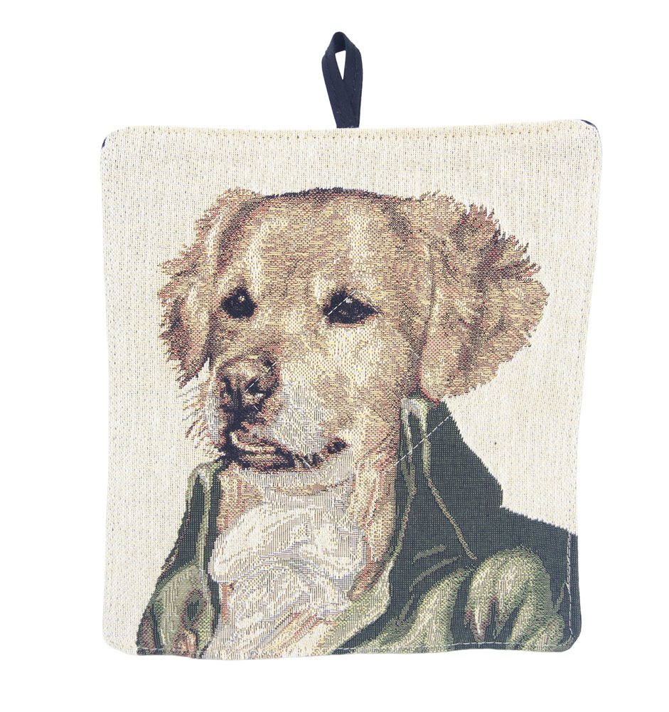 Grytlapp med Golden Retriever i jacquardtyg - obs styckvis