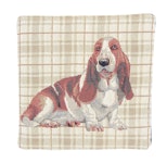 Grytlapp med basset hound i jacquardtyg - obs styckvis