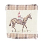 Grytlapp med ryttaren som bär en traditionell jockeyutstyrsel i jacquardtyg - obs styckvis
