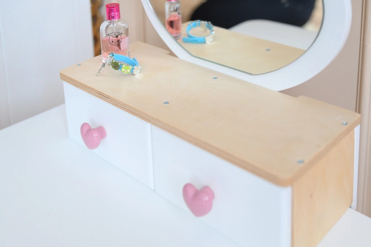 Sminkbord för barn med spegel, sminkbord och stol