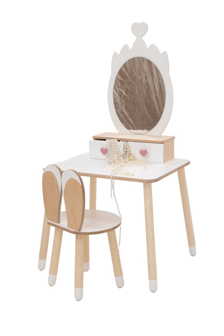 Sminkbord för barn med spegel, sminkbord och stol