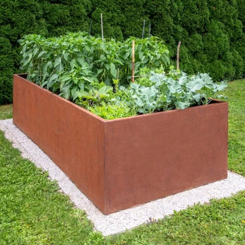 Pallkrage corten bockad kant 120 x 80 x 17 cm