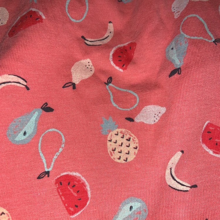 Rosa ärmlös klänning med färgglada frukter på från HM stl 68