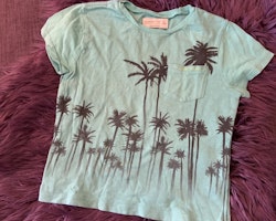 Grönturkos t-shirt med mörkgrå palmtryck från Zara stl 116