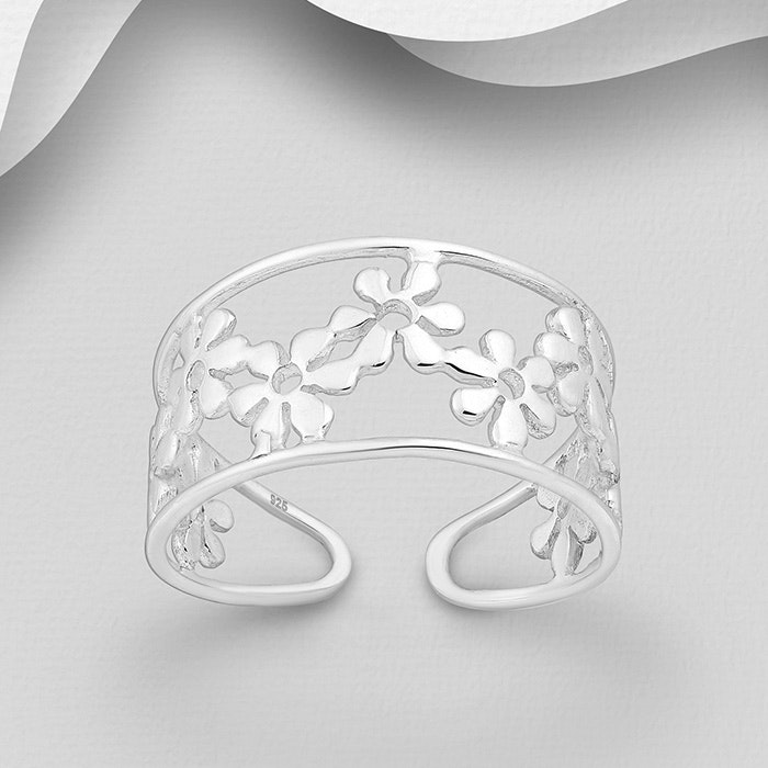 Justerbar silver ring- Silver Blommor - Cosas De Fina Smyckesbutik