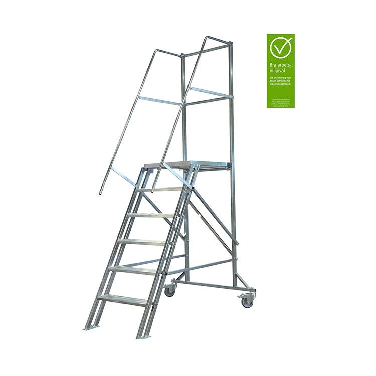 Produktbild på mobil trappa i elförzinkat stål med broms från Laggo, artikelnr 2120, bra miljöval.