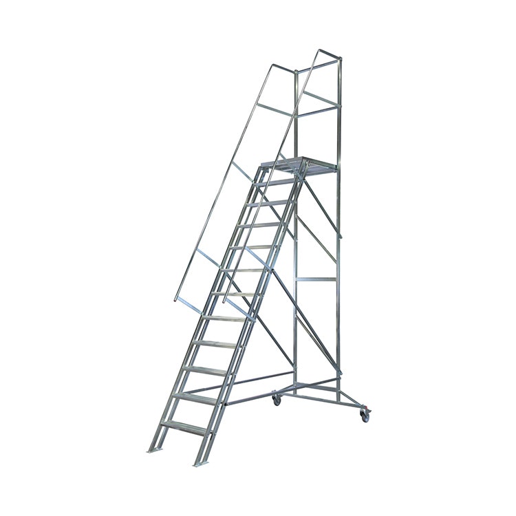 Produktbild på mobil trappa i elförzinkat stål med broms från Laggo, artikelnr 2240.