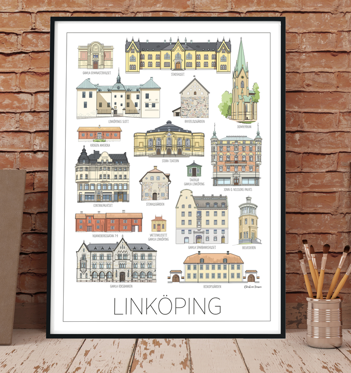 Linköpings hus print 30x40 cm