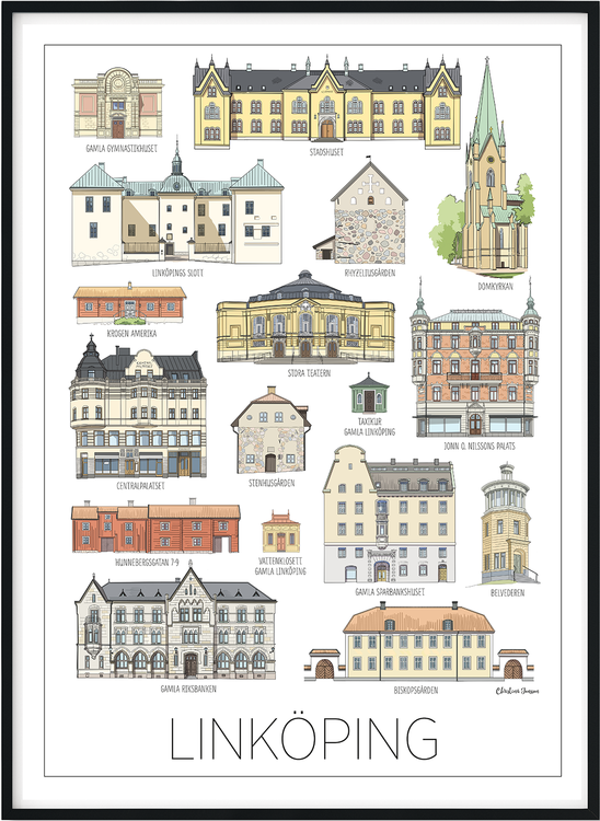 Linköpings hus print 50x70 cm
