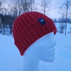 Ribbad Beanie, mörkröd