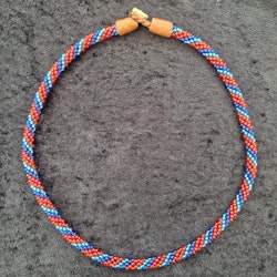 Pärlhalsband 42 cm - röd blå turkos