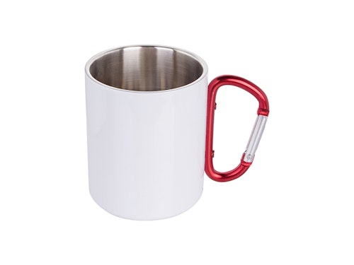 300ml Stainless Steel Mug w/ Red Carabiner Handle