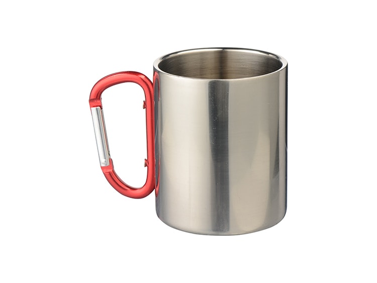 300ml Stainless Steel Mug w/ Red Carabiner Handle