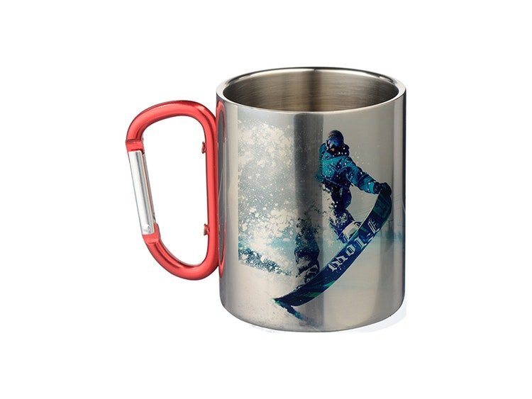 300ml Stainless Steel Mug w/ Red Carabiner Handle