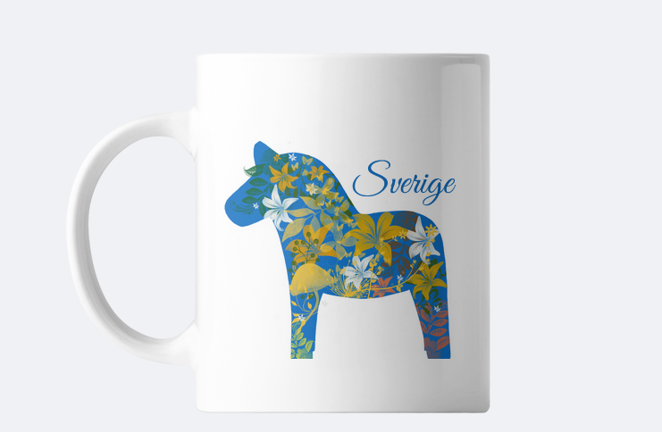 Personlig Mugg inspirerad av dalahäst-blå & eget namn