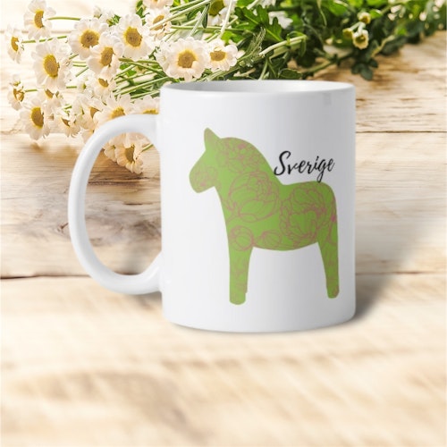 Personlig Mugg inspirerad av dalahäst-grön & eget namn