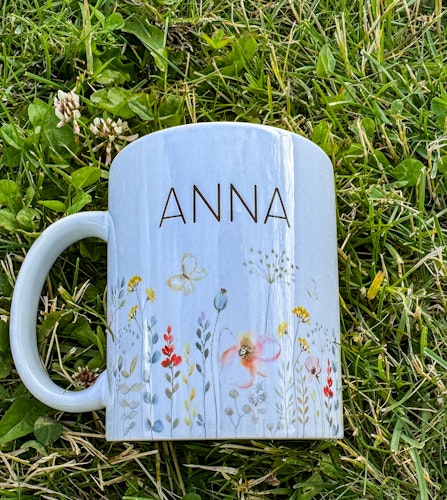 Blommor-Personlig Mugg med namn